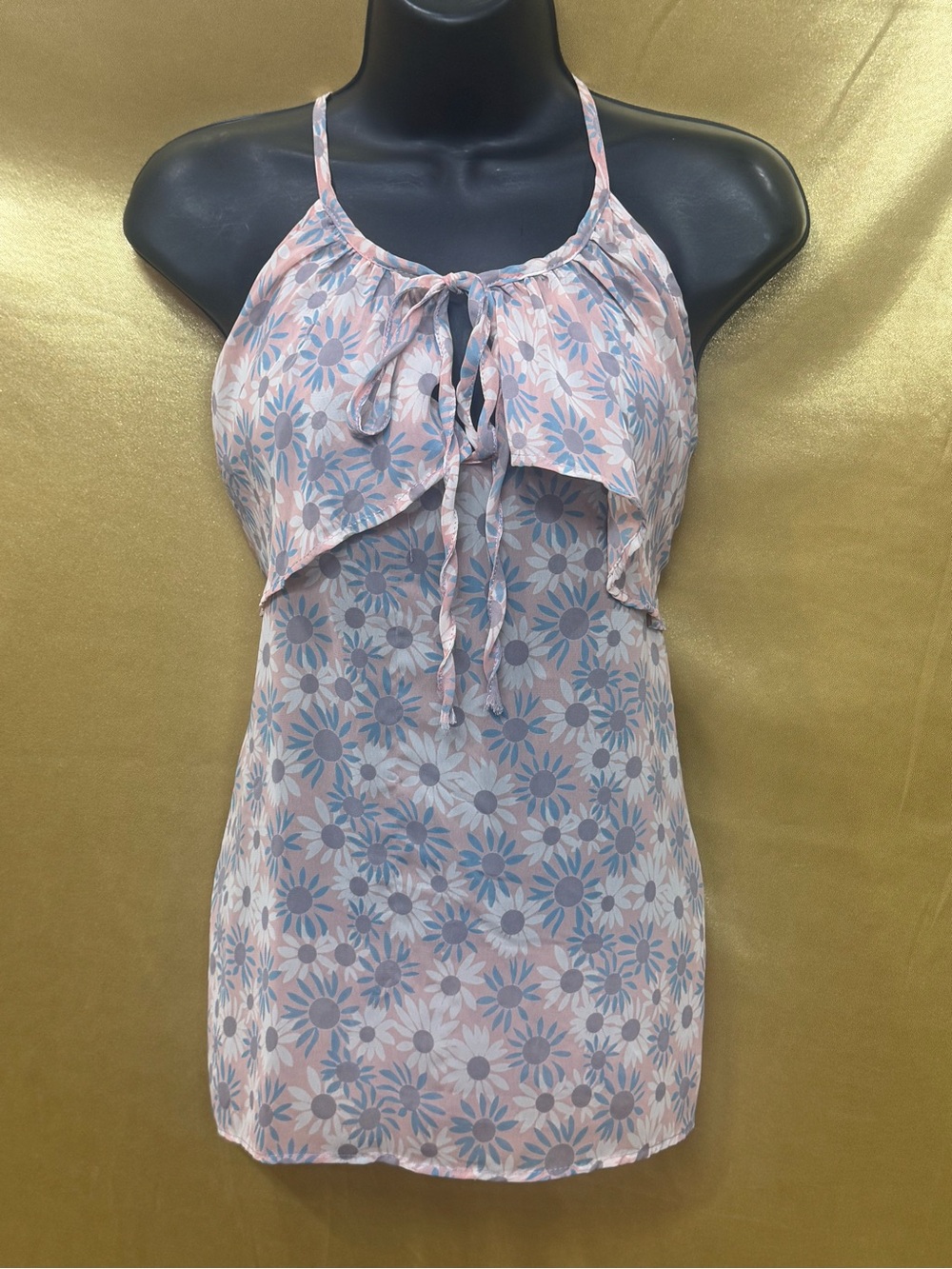 Wish Floral Halter Neck Tiered Tank Top Medium